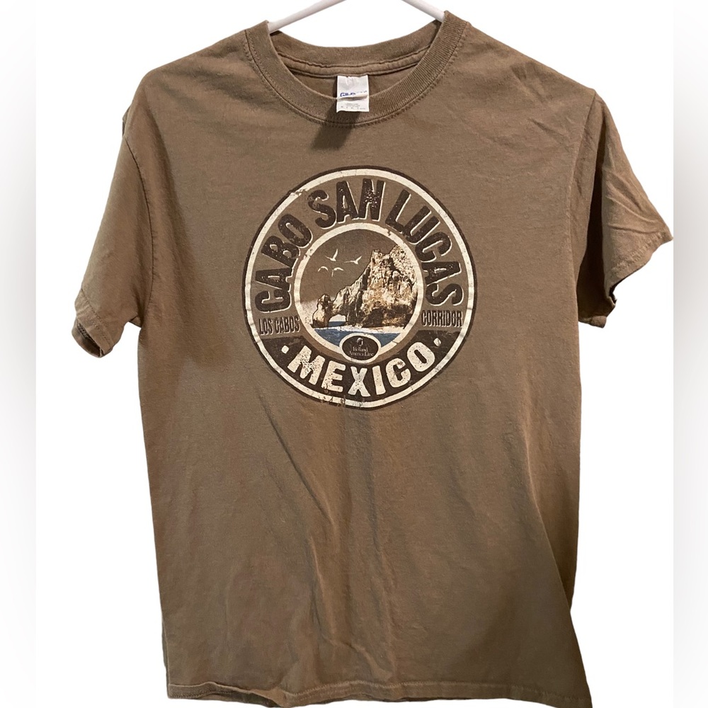 Vintage Brown Cabo San Lucas Mexico Full Graphic Beach Surf Men’s S T-Shirt MINT